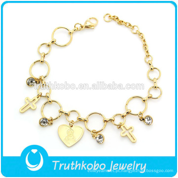 TKB-JB0080 Jóia de ouro de Cristo com corrente de loop polido crucifixo oco e pulseiras de aço inoxidável de Jesus 316L &amp; bangles